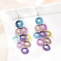 Плоский Круглый 430 из нержавеющей стали болтаться серьги, с платиновой фурнитурой для сережек, плоско-круглые, 73x27 мм