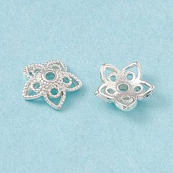 925 Sterling Silver Plated Brass Beads Caps, 5-Petal, Cadmium Free & Lead Free, Flower, 925 Sterling Silver Plated, 10x2.5mm, Hole: 1.5mm