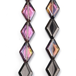 Черный Гальваническое покрытие уф-лампой стеклянные бусины нити, радужный, ромб, чёрные, 15x10x5 мм, отверстие : 1 мм, около 43 шт / нитка, 25.39'' (64.5 см)