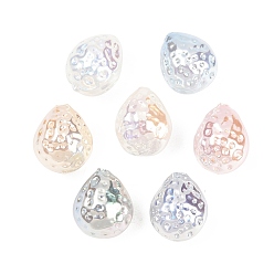 (52) Непрозрачная лаванда Гальванизированные стеклянные бусины, имитирующие жемчуг, слеза, текстура, разноцветные, 15.5~16x13x12.5 мм, отверстие : 1.4 мм