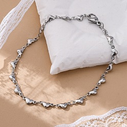 Нержавеющая Сталь Цвет Устойчивые к потускнению 304 браслеты из нержавеющей стали с сердечками, с карабин-лобстерами , цвет нержавеющей стали, 8-1/4 дюйм (210 мм), Коннекторы : 9x4x2 мм