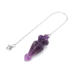 Amethyst Natural Amethyst Dowsing Pendulum Big Pendants, Undyed, with Platinum Plated Brass Findings, Cone Charm, 235mm