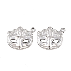 Нержавеющая Сталь Цвет 304 подвески из нержавеющей стали, маска очарование, цвет нержавеющей стали, 18.5x22x2.5 мм, отверстие : 1.8 мм