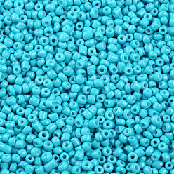 Turquesa Oscura (servicio de reembalaje disponible) pintura para hornear perlas de vidrio, turquesa oscuro, 8/0, 3 mm, agujero: 1 mm, 12 g / bolsa