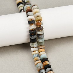 Flower Amazonite Натуральный цветок амазонитовые бусины пряди, граненые, диск, Heishi бусы, с бисером, 8x2.5~4.5 мм, отверстие : 1 мм, около 74~75 шт / нитка, 15.47~15.55'' (39.3~39.5 см)