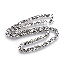 Stainless Steel Color 304 Stainless Steel Wheat Chain Necklaces, with Lobster Claw Clasps, Stainless Steel Color, 19.9 inch(50.5cm), 5.6mm