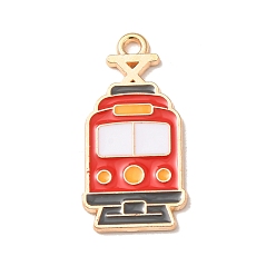 Train Alloy Enamel Pendants, Light Gold, Train Charms, 28x13x1.5mm, Hole: 1.8mm