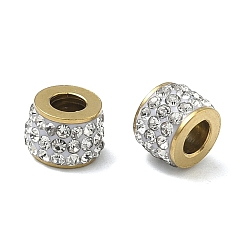 Золотой Ионное покрытие (ip) 304 шарики из нержавеющей стали, колонка, с полимерной глиной горный хрусталь, золотые, 7x5 мм, отверстие : 3 мм