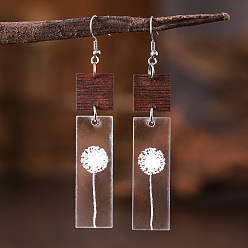 Цветок Акриловые серьги с подвесками в богемном стиле, нержавеющей стали, украшения для женщин, платина, цветок, 80x15 мм