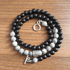 Камень Карты 6Ммм, ожерелья из натурального камня и обсидиана с круглыми бусинами для мужчин и женщин, платина, 17.72 дюйм (45 см)