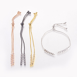 (52) Непрозрачная лаванда Латунь браслет-цепочка решений, коробка цепи браслеты, изготовление браслетов-слайдеров, с кубического циркония, круглые, разноцветные, 9-1/2 дюйм x 1/8 дюйм (240x1 мм, отверстие: 1 мм)