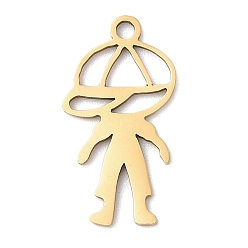 Настоящее золото 18K 201 подвески из нержавеющей стали, очарование мальчика, лазерная резка, реальный 18 k позолоченный, 19x9.5x1 мм, отверстие : 1.4 мм
