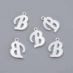 Letter B 201 подвески из нержавеющей стали, буквы, серебряный цвет гальваническим, letter.b, 14x9x1 мм, отверстие : 1 мм