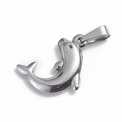 Stainless Steel Color 201 Stainless Steel Pendants, Dolphin, Stainless Steel Color, 21.5x15.5x3.5mm, Hole: 2.5x6.5mm