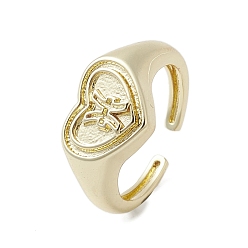 Pisces Brass Adjustable Open Rings, Cadmium Free & Nickel Free & Lead Free, Heart, Pisces, US Size 7 3/4(17.9mm)