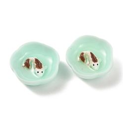 Kokosnuss braun Harz Cabochons, Schüssel mit Karpfen, Kokosnuss braun, 25x10 mm