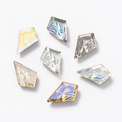 Mixed Color Embossed K9 Glass Rhinestone Cabochons, Back Plated, Back Plated, Kite, Mixed Color, 19x12x5mm
