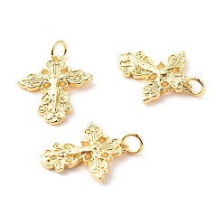 Настоящее золото 18K Латунные подвески, с целью перехода в кольце, без кадмия и без свинца, крестик, реальный 18 k позолоченный, 23x17x2 мм, отверстие : 3.5 мм
