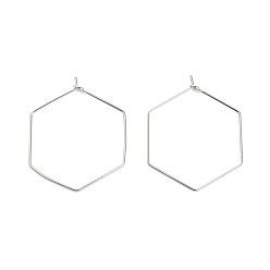 Платинированный Латунная фурнитура для хооп серег, шестиугольник, Реальная платина, 37.5x30x0.7 мм