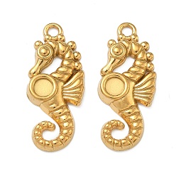 Настоящее золото 18K 304 Настройки кабошон из нержавеющей стали кулон, морской конек, ионное покрытие (ip), реальный 18 k позолоченный, 32x13x3 мм, отверстие : 2.5 мм, Размер лотка: 4 мм