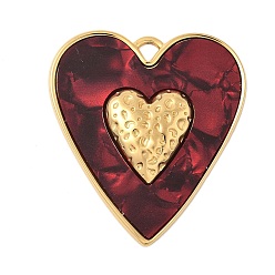 Темно-Красный Непрозрачные акриловые подвески, сердце, фурнитура из нержавеющей стали , реальный 18 k позолоченный, темно-красный, 42x38x5 мм, отверстие : 4x3.5 мм