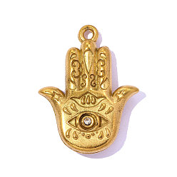 Настоящее золото 18K 304 из нержавеющей стали горный хрусталь подвески, рука хамса с оберегом от сглаза, ионное покрытие (ip), долговечный, реальный 18 k позолоченный, 21x16 мм, отверстие: 1.30 мм