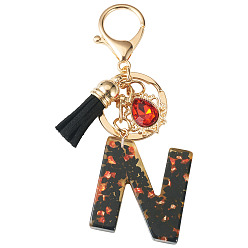 Letter N Resin Keychains, with Lobster Claw Clasps, Light Gold, Letter N, 100mm, Letter: 43x35.5x7.5mm