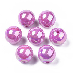 Orchid Opaque Acrylic Beads, AB Color Plated, Round, Orchid, 12x11mm, Hole: 2.5mm, about 566pcs/500g