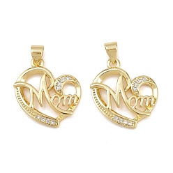 Настоящее золото 18K Латунные подвески с кубическим цирконием ко Дню матери, сердце прелести, без свинца и без кадмия, долговечный, стойки покрытие, реальный 18 k позолоченный, 21.5x18.5x2.5 мм, отверстие : 3.2x4.4 мм