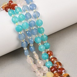 Смешанные камни Натуральный агат (окрашенный и подвергнутый термической обработке), а также нити из окрашенного белого нефрита и тигрового глаза., плоско-круглые, граненые, с бисером, 6~6.7x4~4.3 мм, отверстие : 1.1~1.3 мм, около 46 шт / нитка, 15.16'' (38.5 см)