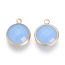 Васильковый Стеклянные подвески, с латунной фурнитурой , граненые, плоско-круглые, васильковый, 9.5x6.5x2.5 мм, отверстие : 2 мм