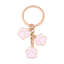Pink Брелки из сплава эмали, отпечаток лапы, с железными кольцами, розовые, 70 мм