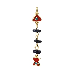 Lapis Lazuli Ocean Natural Lapis Lazuli Chip Pendants, Brass Enamel Fish Charms, Rack Plating, Long-Lasting Plated, Cadmium Free & Lead Free, Real 18K Gold Plated, Red, 42x7x6~6.5mm, Hole: 3.5mm