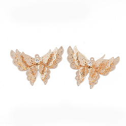 Light Gold Латунные подвески, с кристально горный хрусталь, без кадмия, без никеля и без свинца, бабочка, золотой свет, 26x34.5x8.5 мм, отверстие : 1 мм