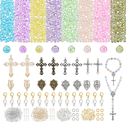 Gemischte Farbe Diy schmuck machen Kit, einschließlich Glasperlen, Augennadeln, Verbindungsstücke und Anhänger für Kronleuchter aus Legierung, Messing Ringe springen, Zink Legierung Karabinerverschlüsse Karabinerverschluss, Gemischte Farbe, 8 mm, Bohrung: 1.3~1.6 mm