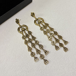 Golden Geometric Alloy Chandelier Earrings for Women, Golden, 100mm