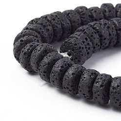 Black Natural Lava Rock Beads Strands, Dyed, Flat Round/Disc, Black, 8~8.5x3~4mm, Hole: 2mm, about 62 pcs/Strand, 7.87 inch(20 cm)