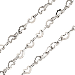 Нержавеющая Сталь Цвет 304 Цепочки из нержавеющей стали в форме сердца, пайки, с катушкой, цвет нержавеющей стали, 2x3.5x0.5 мм