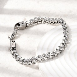 Нержавеющая Сталь Цвет 201 нержавеющей стали Снаряженная цепи браслеты для мужчин, цвет нержавеющей стали, 8.86 дюйм (22.5 см)