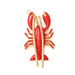 Rot Messing mit Emaille-Anhängern, Hummer-Anhänger, Gestell, langlebig überzogen, Bleifrei und cadmium frei, echt 18 k vergoldet, rot, 48x26x10 mm, Bohrung: 3 mm