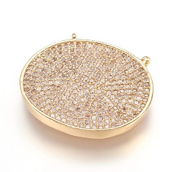 Real 18K Gold Plated Brass Micro Pave Cubic Zirconia Pendants, Cadmium Free & Lead Free, Oval, Real 18K Gold Plated, 21x24.5x2.5mm, Hole: 1mm