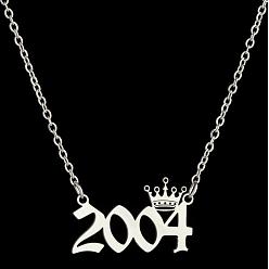 Number Год рождения короны 201 ожерелья из нержавеющей стали для женщин, цвет нержавеющей стали, число 2004, 17.72 дюйм (45 см)