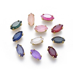 (52) Непрозрачная лаванда Шить на горный хрусталь, стиль мокко, имитация нефрита, стекло горный хрусталь, с позолоченными латунными зубцами, граненые, лошадиный глаз , разноцветные, 8x4x4 мм, отверстие : 0.8 мм