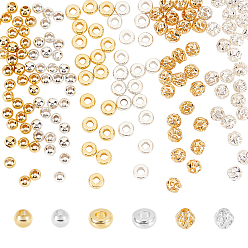 Golden & Silver 180Stk Messingperlen im 6 Stil, langlebig überzogen, rund & hohl rund & flach rund, Golden & Silver, 30 Stück / Stil