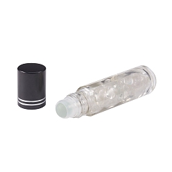 Quartz Crystal Glass Roller Ball Bottles, Essential Oil Refillable Bottle, with Quartz Crystal Chip Beads, for Personal Care, 85x20mm, Beads: 3x11~3x7mm, Capacity: 10ml