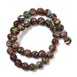 Седло Коричневый Handmade millefiori lampwork beads strands, круглые, с золотым песком, седло коричневый, 10x9.5 мм, отверстие : 1 мм, около 38 шт / нитка, 14.29'' (36.3 см)