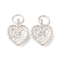 Серебро 925 подвески из стерлингового серебра с прозрачными кубическими цирконами, сердце прелести, с прыжковых колец, серебряные, 8.5x6.5x2.5 мм, отверстие : 2.5 мм