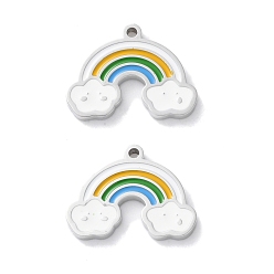 Нержавеющая Сталь Цвет 304 прелести нержавеющей стали, с эмалью, шарм облаков и радуги, цвет нержавеющей стали, 11x14.5x1.5 мм, отверстие : 1 мм