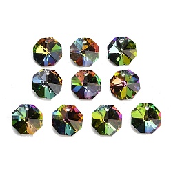 Dark Olive Green Glass Chandelier Pendants, Octagon Charm, Faceted, Dark Olive Green, 14x14x7.5mm, Hole: 1.4~1.6mm