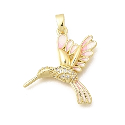 Настоящее золото 18K Латунные подвески с фианитами, с emanel, амулеты птиц, долговечный, реальный 18 k позолоченный, 25x20x4 мм, отверстие : 5x3 мм